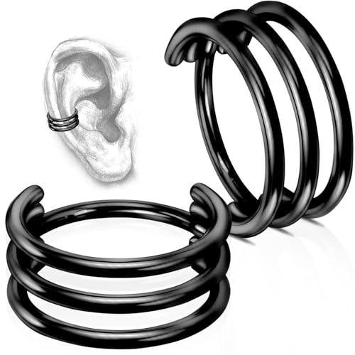 2 PCS Cartilage Earring Double Triple Hoop Nose Ring Titanium Conch Piercing Jewelry - color: Black 1, size: 16g 8mm