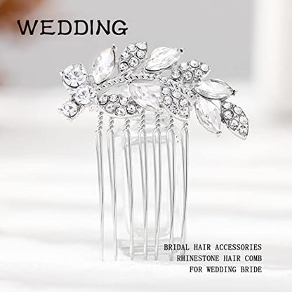 Foyte Crystal Bride Wedding Hair Comb Leaf Bridal Headpieces Rhinestone Hair Pieces Bridesmaid Side Combs Hair Accessories for Women (silver leaf) - color: silver leaf