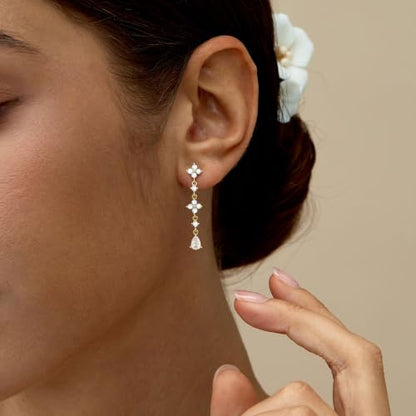 Dangle Earrings for Women, Formal Teardrop Drop Earrings Dainty Wedding Bridal Dangling Earrings 14k Gold Plated Long Gold Earrings for Women Trendy Hypoallergenic Waterproof Prom Jewelry - color: Gold-Clover