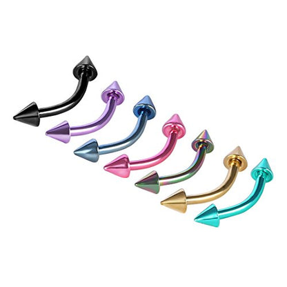 COTTVOTT Set of 7pcs Mens Womens Stainless Steel Spike Eyebrow Rings Piercing Body Jewelry (7pcs cone head)
