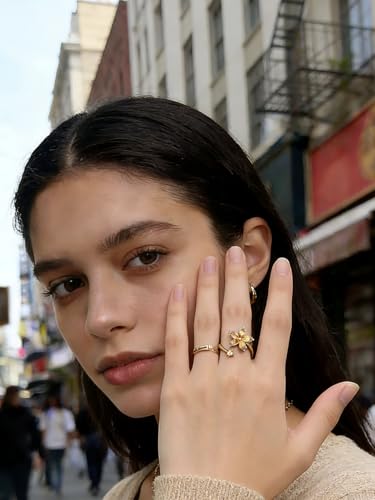 Anxiety Rings for Women – Adjustable Flower Spinner Ring, Daisy & Sunflower Fidget Ring, Gold Plated Calming Jewelry - style: Style 02