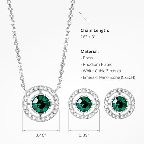COBI Jewelry Set for Women, 18K Gold & Rhodium Plated CZ Necklace & Earrings, Clover Halo Infinity Solitaire Feather Designs, Dainty Crystal Pendant Sets, Trendy Fashion Gifts for Her - style: Emerald Nano Solitaire