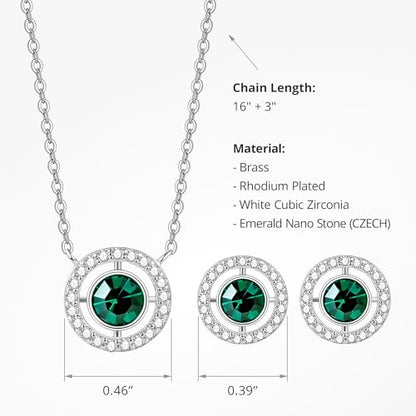 COBI Jewelry Set for Women, 18K Gold & Rhodium Plated CZ Necklace & Earrings, Clover Halo Infinity Solitaire Feather Designs, Dainty Crystal Pendant Sets, Trendy Fashion Gifts for Her - style: Emerald Nano Solitaire