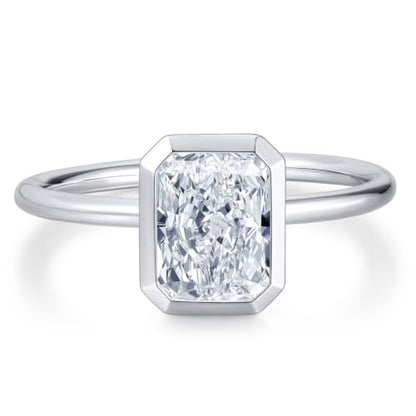 Radiant Cut Moissanite Engagement Ring for Women, Bezel Set Solitaire Ring | D Color VVS1 925 Sterling Silver 14K Gold Plated Wedding Ring, Available in 2CT 3CT 5CT, Diamond Alternative Promise Jewelry - style: 01 - White Gold - 2CT Radiant Moissanite