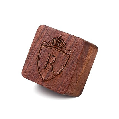 Mens Initial Silver Cufflinks A-Z Alphabet Letter Steel Cuff Links with Engraved Walnut Wood Box Groom Groomsman Wedding Set… - style: R