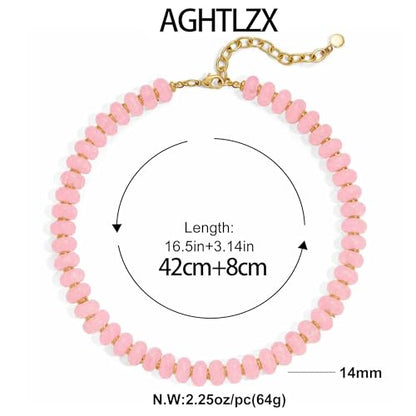 Chunky Beaded Necklace for Women, Colorful Trendy Statement Summer Jewelry Gift - color: necklace-28