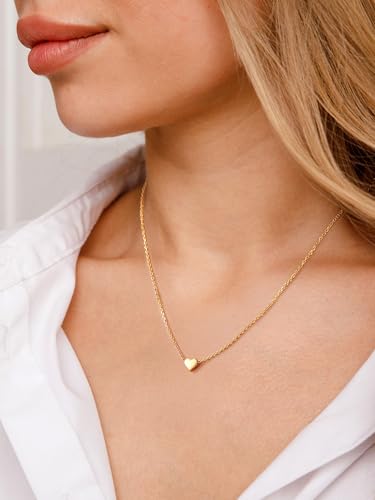PROSILVER 925 Sterling Silver Necklace for Women Dainty Pendant Necklace | Hypoallergenic 925 Sterling Silver, Cute Small Pendant, Star/Heart/Moon/Triangle/Bar/Round Necklace Silver with Gift Box - color: 02 Gold, style: 02 Heart