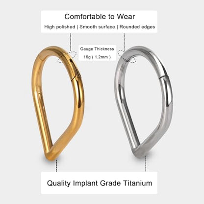 Titanium 16G Septum Ring Piercing Jewelry Nose Rings Hinged Clicker Hoop | G23 Titanium Silver Gold Hinged Segment Daith Piercing Jewelry Non-irritating , Clicker Septum Nose Piercing Jewelry Hoops - color: 02 Heart-Gold, size: 16G-8mm