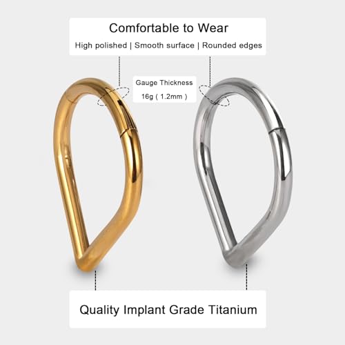 Titanium 16G Septum Ring Piercing Jewelry Nose Rings Hinged Clicker Hoop | G23 Titanium Silver Gold Hinged Segment Daith Piercing Jewelry Non-irritating , Clicker Septum Nose Piercing Jewelry Hoops - color: 02 Heart-Gold, size: 16G-10mm