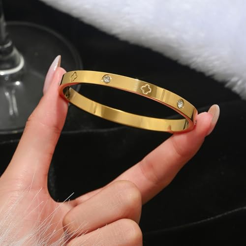 Bangle Bracelet Set for Women Stackable No Tarnish 18K Gold Plated Stainless Steel Dainty Gold Bangle Bracelets - color: Style 3