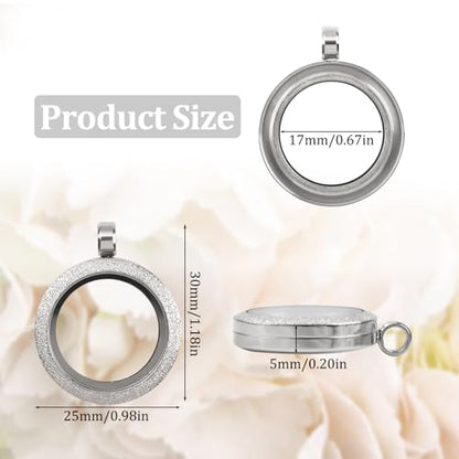 WANDIC Photo Charms, Set of 4 Matte Stainless Steel Round Memory Locket Pendant Bridal Wedding Bouquet Charms for Photo or Wedding, 25mm - color: 4pcs-silver Matte