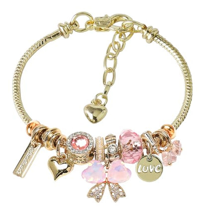 DS Charm Bracelets for teen girls exquisite cute cartoon friendship bracelet Gold Stainless Steel Bangle birthday Gift box Adjustable little girls kids jewelry holiday gifts - style: GOLD-5
