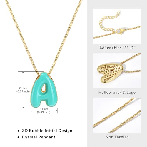 KissYan Bubble Letter Necklace for Women, Enamel Initial Necklaces(L-A) | Balloon Initial Pendant with 14K Gold Plated Link Chain, Multicolor Custom Alphabets Charm, Dainty Jewelry Gift
