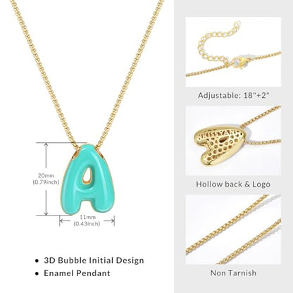 KissYan Bubble Letter Necklace for Women, Enamel Initial Necklaces(L-A) | Balloon Initial Pendant with 14K Gold Plated Link Chain, Multicolor Custom Alphabets Charm, Dainty Jewelry Gift