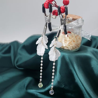 Unisex Nipple Jewelry Non Piercing Flower Pearl Dangle Fake Nipple Rings Faux Piercing Body Jewelry for Women