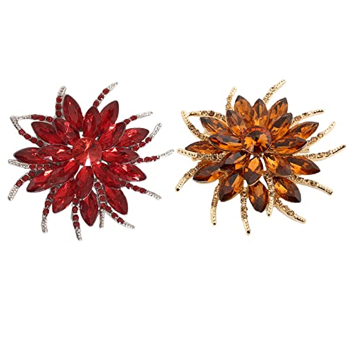 seven wolves Women's Austrian Crystal Brooch Wedding Flower Leaf Bouquet Brooch - color: 2-Red Champagne