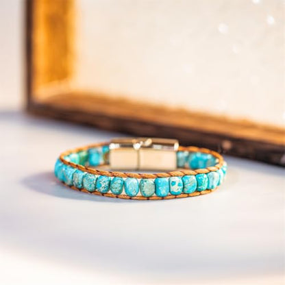YGLINE Boho Handmade Natural Stone Wrap Bracelets Crystal Beads Bracelet Jewelry (jasper-blue)