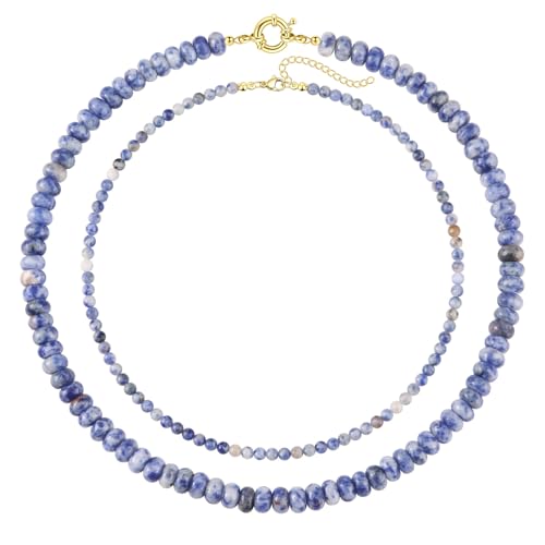 CASDAN 2Pcs Natural Gemstone Beaded Choker Necklaces for Women | Boho Colorful Beads Choker,Natural Stone Surfer Beach Necklaces,Handmade Summer Jewelry,Charm Trendy Necklaces - color: Dark blue