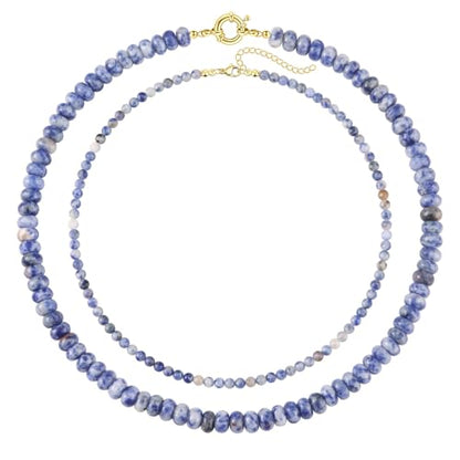 CASDAN 2Pcs Natural Gemstone Beaded Choker Necklaces for Women | Boho Colorful Beads Choker,Natural Stone Surfer Beach Necklaces,Handmade Summer Jewelry,Charm Trendy Necklaces - color: Dark blue
