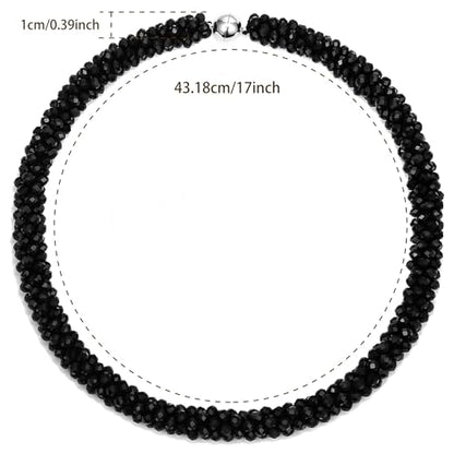 Hand Knotted Beads Statement Necklace Bracelet Jewelry Set Artificial Crystal Choker for Women- Handmade Beaded Strand Sparkly Faceted Crystal Rondelle-17inches, 30 Colors - color: Pink