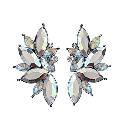80s Funky Punk Rock Spiky Starburst Angel Wings Oversized Colorful Stones Studded Candy Cluster Women Statement Stud Earrings - color: Crome