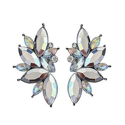 80s Funky Punk Rock Spiky Starburst Angel Wings Oversized Colorful Stones Studded Candy Cluster Women Statement Stud Earrings - color: Crome