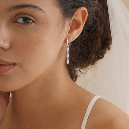 Dangle Earrings for Women Trendy, 14K Gold Plated CZ Huggie Drop Earrings, Dainty Long Chain Prom Wedding Jewelry Gift for Her - style: Marquise CZ Silver