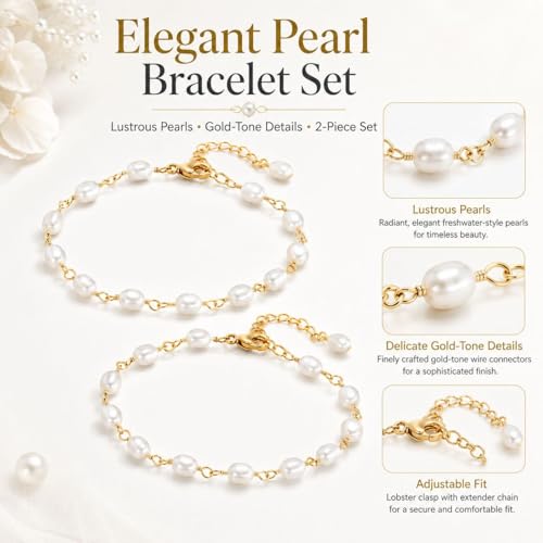 Pearl Bracelets for Women Dainty Baroque Pearl Bracelet White Bridesmaid Bridal Bracelet Wedding Jewelry Gifts for Mother Daughter Matching Outfits - color: B1:pearl bracelet