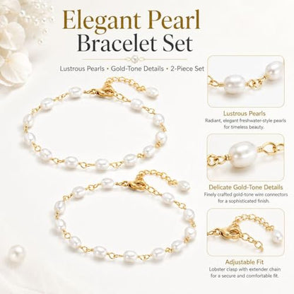 Pearl Bracelets for Women Dainty Baroque Pearl Bracelet White Bridesmaid Bridal Bracelet Wedding Jewelry Gifts for Mother Daughter Matching Outfits - color: B1:pearl bracelet