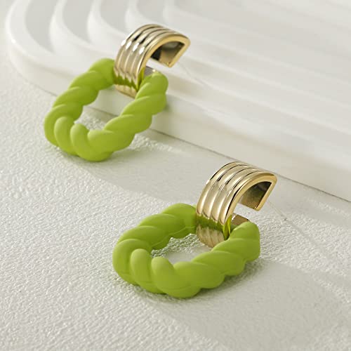 RUOFFETA Rectangle Earrings for Women, Acrylic Square Earrings Twisted Geometric Statement Jewelry - color: Green Gold