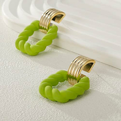 RUOFFETA Rectangle Earrings for Women, Acrylic Square Earrings Twisted Geometric Statement Jewelry - color: Green Gold