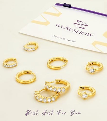 wowshow Gold Hoop Earrings for Women Chunky Hoops 14K Gold Plated Thick Hollow Tube Lightweight Earrings for Mother Birthday Gifts 20/25/30/40/50MM - color: Gold Hoop Earring Set