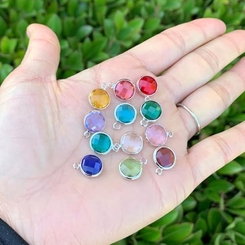 Adabele 2 sets Grade A Mixed Birthstone Charm 10mm Crystal Pendant Drop Bead Sterling Silver Plated (24pcs) - color: Silver, size: 10mm (39") - 24pcs
