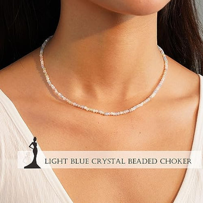 JSJOY Tiny Crystal Beaded Choker Necklaces for Women Colorful Beaded Necklace Dainty Choker Necklaces Simple Boho Jewelry Gifts for Teens Handmade Shining Bead Necklaces Gifts - color: Blue