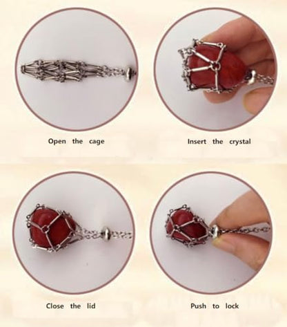 7 Chakra Crystal Cage Necklace, Interchangeable Healing Pendant