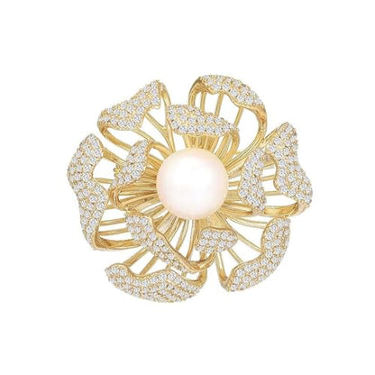 Brooches and Pins for Women Elegant Flower Pearl Brooches Costume Broches Jewelry Lady Christmas Pin for Women - style: Lotus