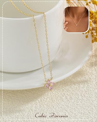 ZHESHY Birthstone Gold Necklaces for Women Dainty 14K Gold Plated Necklace | Simple Non Tarnish Diamond Cubic Zirconia Pendant Necklaces Women Gold Trendy Jewelry Bridesmaid Birthday Gifts - color: Pink October
