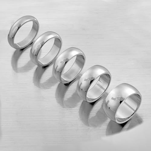 CCBFY 2 MM 4 MM Stainless Steel Ring Jewel Roman Numerals Stackable High Polish Plain Dome Tarnish Resistant Comfort Fit Ring Wedding Band Size 3-15 - color: 10mm - Silver
