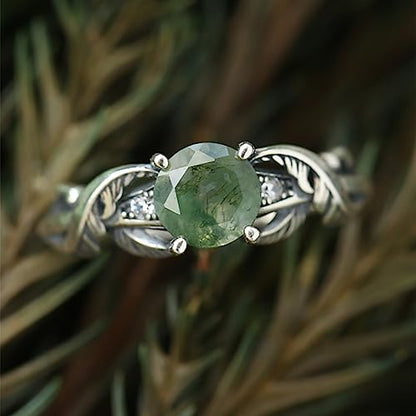 Moss Agate Ring Adjustable Rings Moss Agate Jewelry Green Gems 925 Silver Plated Copper Engagement Wedding Promise Jewelry Gift