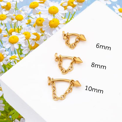 3 Pcs 316L Stainless Steel 16G Tragus Helix Rook Piercing Jewelry with Chain, Cartilage Earrings for Women, Belly Button Ring Vertical Labret Lip Piercing Jewelry - color: Gold, size: Star