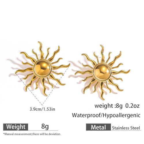 Gold Statement Earrings For Women, 14K Gold Plated Textured Geometric Drop Earrings - Hypoallergenic Stainless Steel Statement Earrings for Women, Waterproof Fan-Shaped Dangle Earrings for Beach & Daily Wear - color: Sunburst DKE252088GL