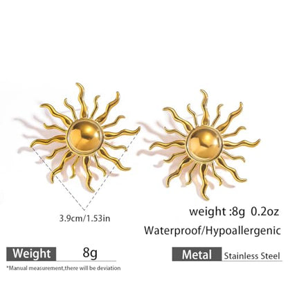 Gold Statement Earrings For Women, 14K Gold Plated Textured Geometric Drop Earrings - Hypoallergenic Stainless Steel Statement Earrings for Women, Waterproof Fan-Shaped Dangle Earrings for Beach & Daily Wear - color: Sunburst DKE252088GL