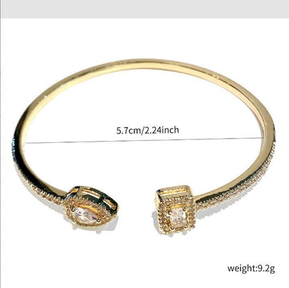 Elegant Versatile Youthful Bracelet, Delicate Water Drop & Square Stone Cuff Bangle for Women - color: Gold-White, size: One Size