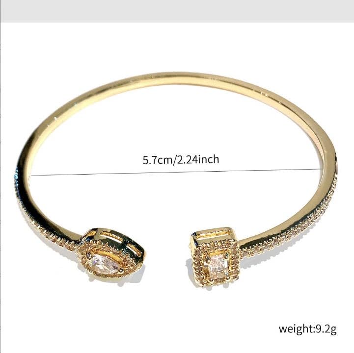 Elegant Versatile Youthful Bracelet, Delicate Water Drop & Square Stone Cuff Bangle for Women - color: Gold-Blue, size: One Size