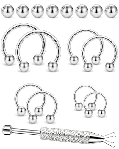 16G Horseshoe Septum Rings 6/8/10/12MM with Tool & & Ball Grabber Hypoallergenic Surgical Stainless Steel Septum Jewlery Silver Nose Cartilage Lip Rook Cartilage Helix Horseshoe Septum Piercing Jewelry