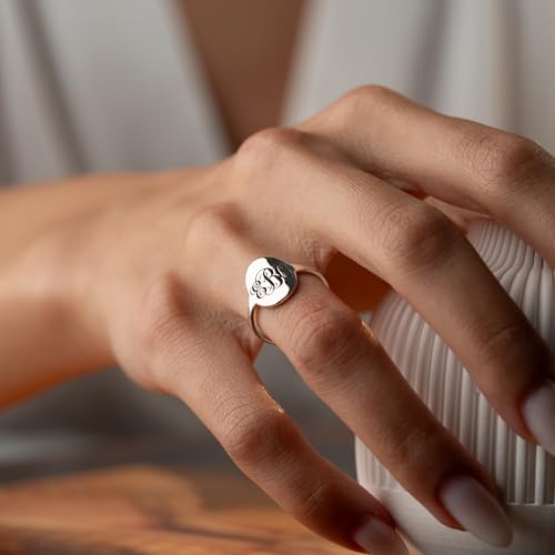 Sterling Silver Monogram Rings for Women Personalized Initial Signet Ring for Women, Christmas Gift for Her, Hidden Name Jewelry Custom Monogrammed Name