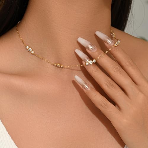 3mm Cubic Zirconia Tennis Necklace for Women, Dainty Adjustable 18K Gold Plated/Silver CZ Tennis Necklace, Hypoallergenic Iced Out Everyday Jewelry Gift for Her Wedding Party - color: 5-Rows CZ-Gold