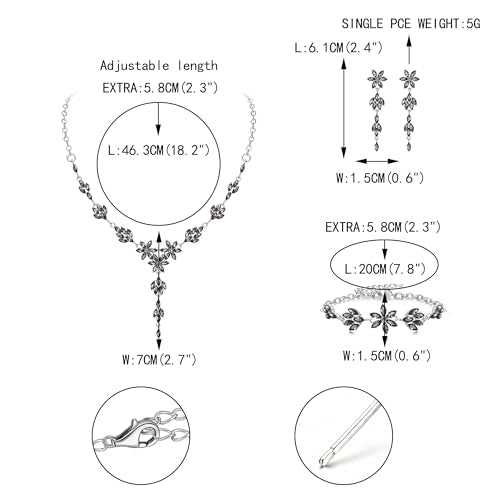 EVER FAITH Crystal Flower Wedding Prom Jewelry Set for Bride Bridesmaid | Rhinestone Costume Party Y-Shaped Necklace Dangle Earrings Bracelet, for Women - color: Grey Silver-Tone
