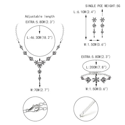 EVER FAITH Crystal Flower Wedding Prom Jewelry Set for Bride Bridesmaid | Rhinestone Costume Party Y-Shaped Necklace Dangle Earrings Bracelet, for Women - color: Grey Silver-Tone