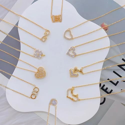 Gold Plated Pendant Necklaces for Women Cubic Zirconia Accent 18 Inch Adjustable Chain Hypoallergenic Gift for Wife Mom Birthday Valentines Day - style: CZ double heart